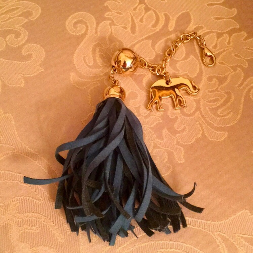 Deux Lux Metal Elephant Leather Fringe Key Chain/ Bag Charm